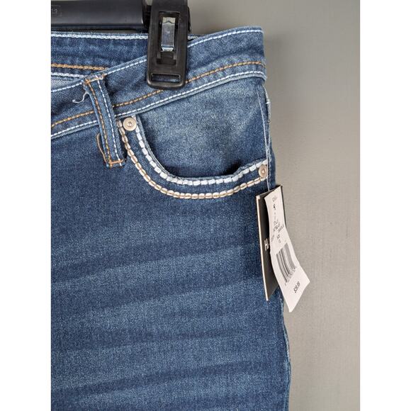 New Harper & Ivy Y2K Juniors 1 Rhinestone Pocket Dark Blue Flare Denim Size 13 - Picture 7 of 12